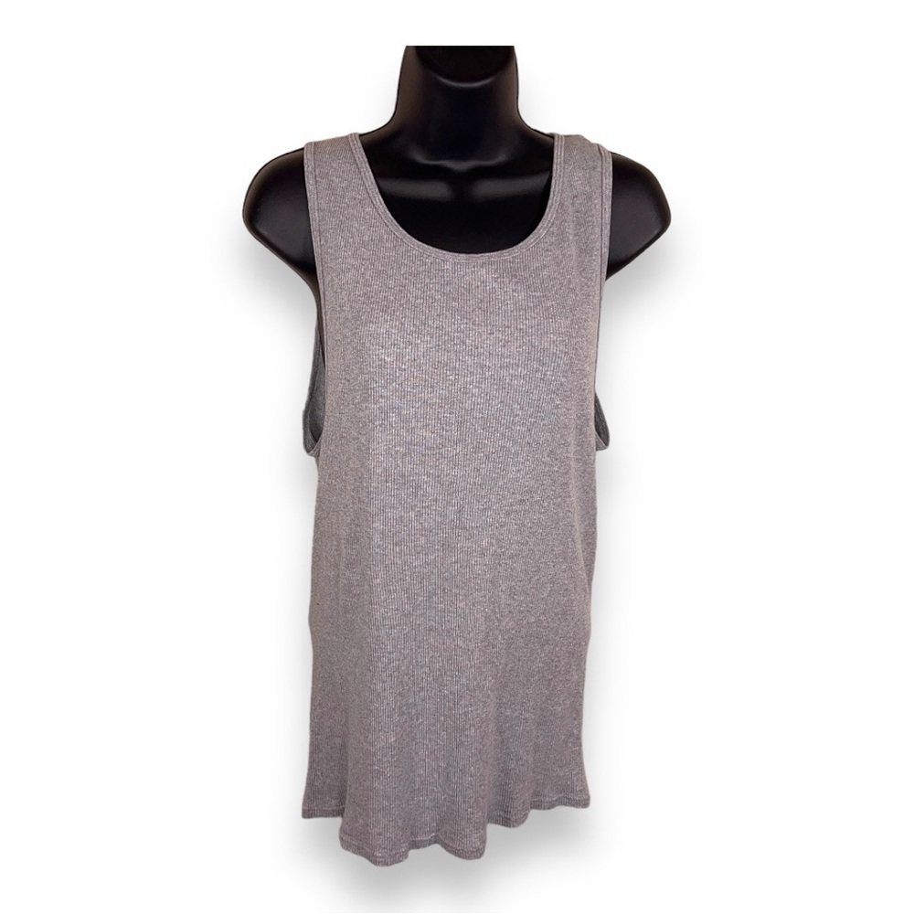 Xl VINTAGE FRUIT OF THE LOOM GREY 90s FITTED RIBBED TANK TOP WOMENS
